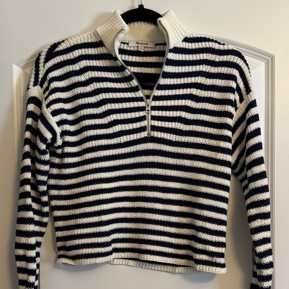 Madewell Navy and Cream Striped Knit Sweater